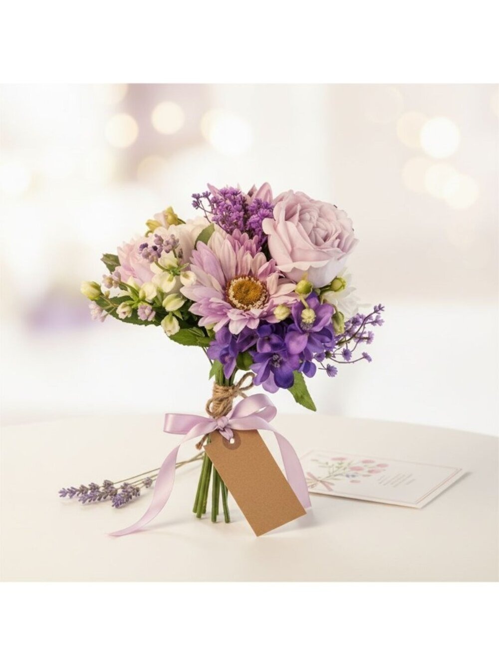 Lavender Purple Artificial Bouquet Real Touch Roses Gerbera Daisy Wedding Bouque - Picture 4 of 10